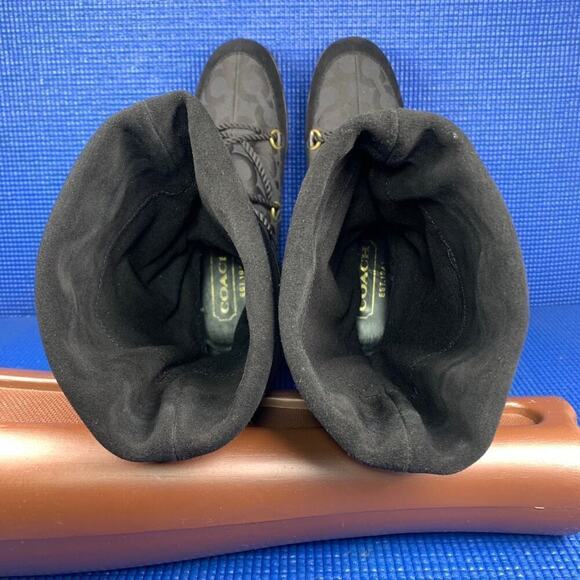 🔴 COACH MAISY Women`s Size 8.5 Black Monogram Suede Leather Wedge Boots A7292 - Picture 7 of 8